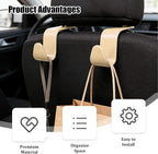 Car Seat Headrest Hook, 4PCS Vehicle Seat Back Hanger Storage Organizer for Handbag Purse Coat, Auto Interior Headrest Hook, Universal for SUV Automobile Truck (Beige)
