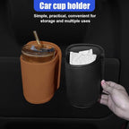 Leather Car Cup Holder, Hanging Automotive Back Seat Bottle Holders, Scratch-Resistant Vehicle Door Drink Holder, Clip-On Auto Organizer Accessories for Soda Cans, Coffee (Black/2PCS)