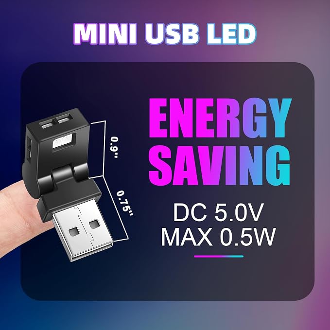 2 Pcs Mini USB LED Light Car LED Interior Lighting 5v RGB Foldable Ambient Lighting Adjustable 8 Color and Brightness Smart USB Night Lamp for Cars Laptop Keyboard (USB-A)