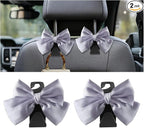 2PCS Car Seat Headrest Hook, Cute Bow Stylish Seat Back Purse Handbag Hanger Organizer, Multi-Purpose Auto Backseat Storage Hook Holder for Umbrella Coat Bag, Universal Fit (Purple)