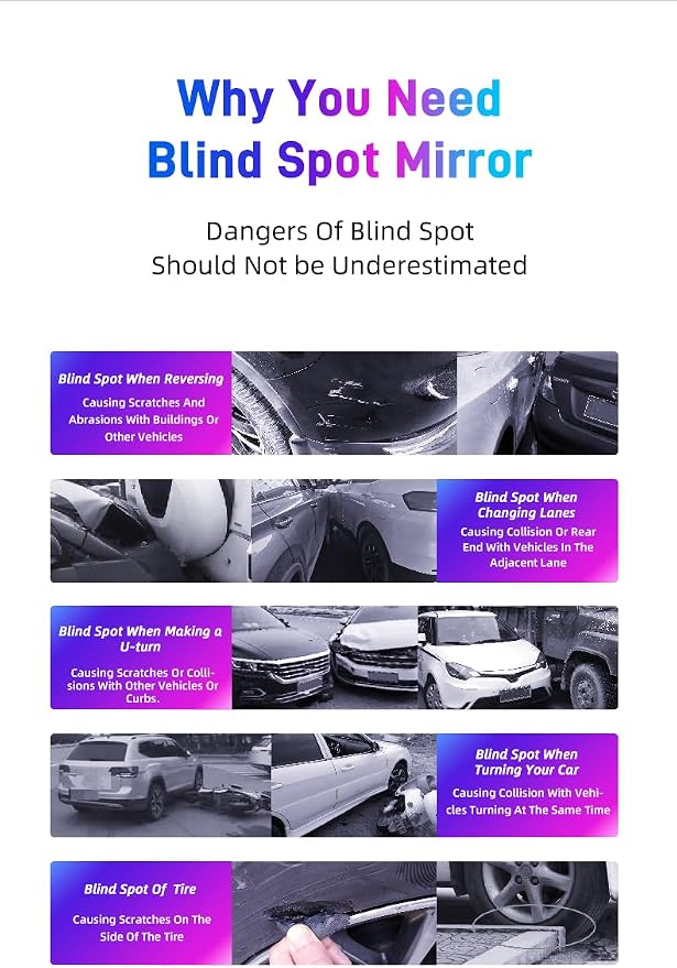 Blind Spot Mirror for Car, Stick-On Blind Side Mirror for Cars, SUVs & Trucks, Adjustable HD Glass Convex Wide-Angle Blindspot Mirrors