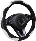 Car Steering Wheel Cover, 15 inch Carbon Fiber Microfiber Anti-Slip Breathable PU Leather Elastic Steering Wheel Protector, Car Interior Accessories for Most Cars (White)