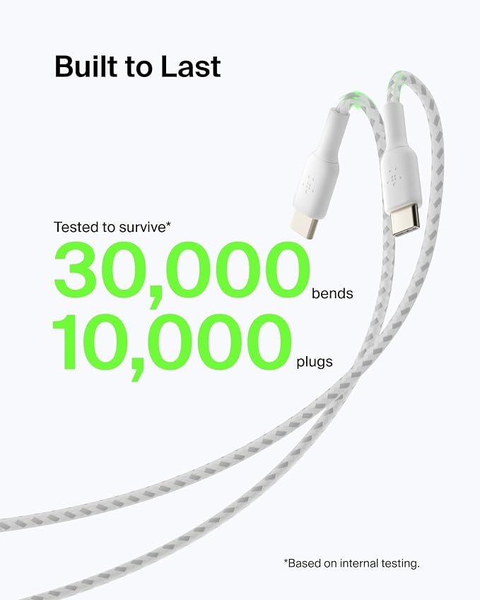 BoostCharge Braided USB-C to USB-A Charging Cable (3.3ft/1M) for iPhone 17 & 16 Series, Samsung Galaxy S25 Series, Google Pixel 10, iPad Pro, Nintendo Switch 2, Carplay, & More - White (2-Pack)