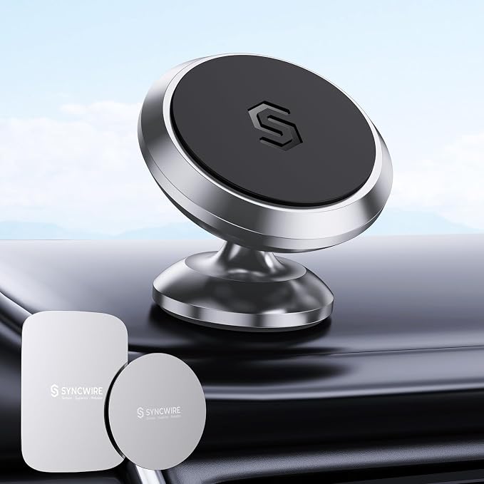 Magnetic Car Phone Holder for Dashboard, 360° Adjustable Strong Magnets Cell Phone Car Mount Compatible with iPhone, Samsung, Android - Gray