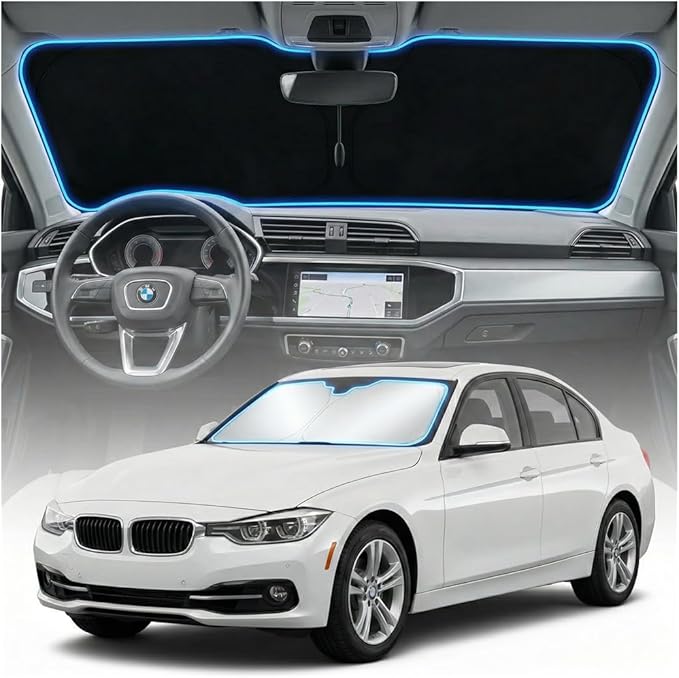 for BMW 3 Series 2013-2018 Sun Shade Windshield Cover - Custom Fit 3 Series Accessories 2013-2018 Sunshade Foldable UV Protection & Heat Shield Sun Visor Accessories