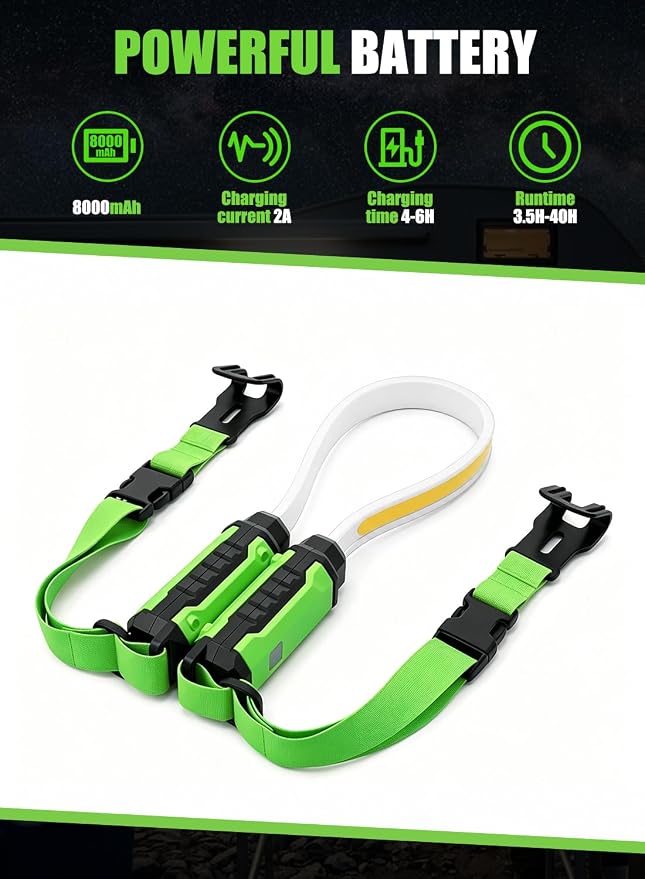 Foldable Underhood Work Light, 1500LM Ultra-Bright LED Mechanics Light Bar, 8000mAh Rechargeable Maintenance Light with Magnet & Hooks, Dual Color Temp, IP54 Waterproof for Car Repair, Garage, Green