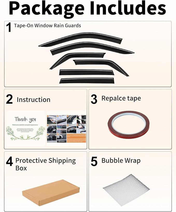 6-PCS Low Profile Window Rain Guards Fit for Jeep Grand Cherokee 2011-2021 Rain Guard Window Deflectors Extra-Thick Side Window Visors Vent Shades Tape-on Vent Visors Car Accessories