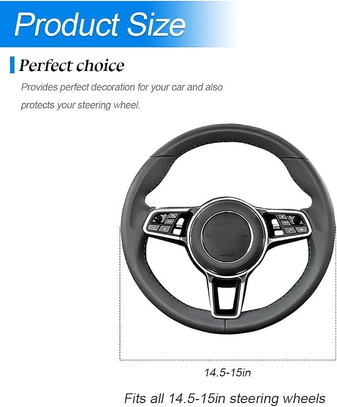 Car Steering Wheel Cover, 14.5"-15" Leather Anti-Slip Sporty Vehicle Steering Wheel Protector, Soft Breathable Auto Interior Decoration Accessories, Universal for SUV Truck Sedan (Grey)