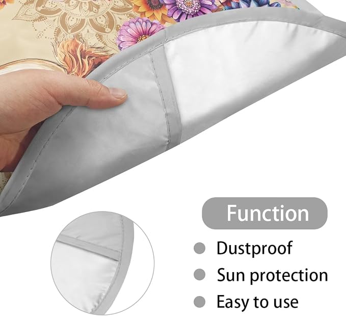 Highland Cow Steering Wheel Sun Shade Cover for Women Mandala Floral Steering Wheel Sun Block Anti-Heat Aluminum Foil Steering Wheel Cover