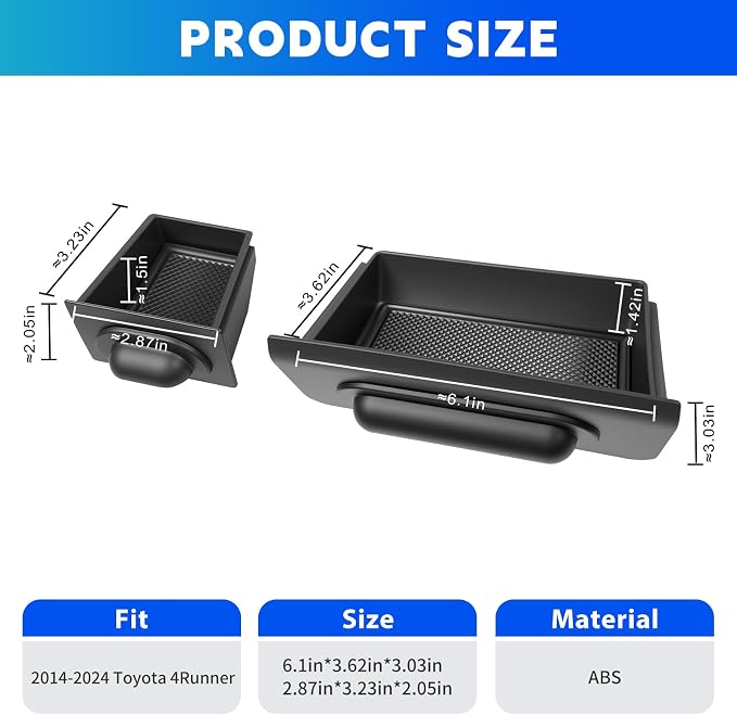 Center Console Drawer Fits for 2014-2024 Toyota 4Runner Console Organizer Dashboard Screen Tray Armrest Storage Box Compatible with 4Runner Interior Accessories (Drawer)