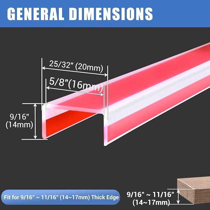 Clear Rubber Edge Trim, Flexible Self-Adhesive U Shaped Peel and Stick Edge Banding, 5/8"(16mm) Wide U Channel Edge Protector, Baby Proof Edge Guards for Plywood and Furniture, 20Ft, Transparent Color
