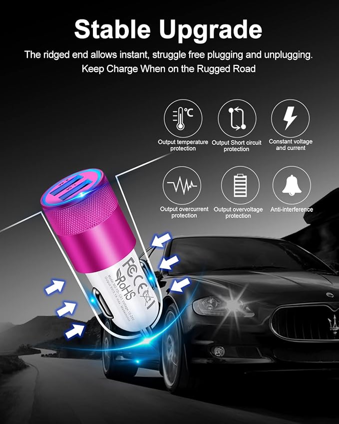 USB Car Charger Adapter, 3.4a Fast Charging Dual-Port Cargador de Carro Lighter Adapter for iPhone 15 14 13 12 SE 11Pro Max X XR XS Max 8 Plus, iPad