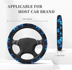 Butterfly Blue Steering Wheel Cover + 2 Cup Coasters - Neoprene Non-Slip, Breathable Elasticity Universal Fit 14.5-15.6 Inch for Cars/Trucks/SUV - Car Interior Decoration