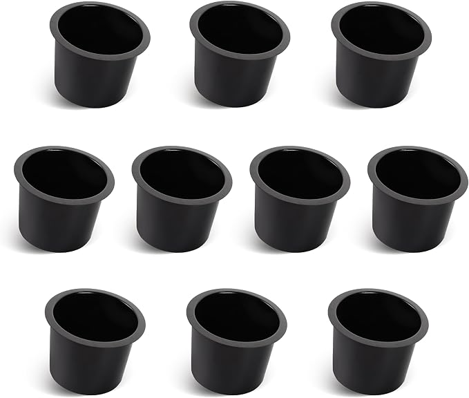 GSE Games & Sports Expert Jumbo Aluminum Cup Holder, Drop-in Cup Holder for Casino Poker Tables, Work Desks, Boats, RVs, Cars & Trucks (Black, 10-Pack)
