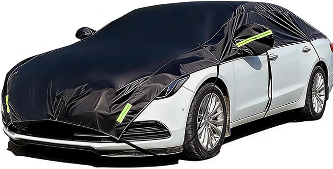 Half Car Cover All Weather Car Body Cover for All Season Sunshade Cover Snow Cover Waterproof 210D Polyester with Cotton (Fit Sedan)