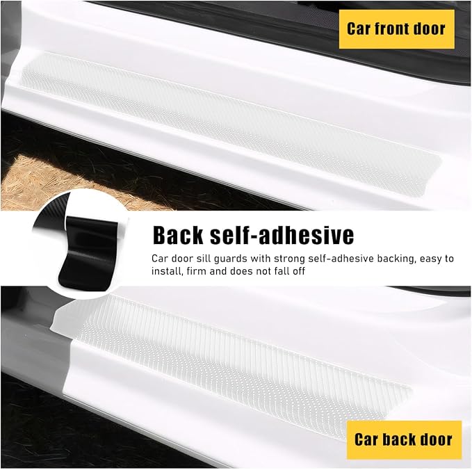 4 PCS Car Door Sill Protectors, Anti Scratch Carbon Fiber Auto Threshold Cover Strips, Decorative Door Entry Edge Scuff Sticker Universal for Most Vehicles, Car Accessories (White 3D)
