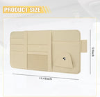 Car Sun Visor Organizer with Sunglasses Holder, Multi-Pocket Visor Storage Pouch Case for Ticket Card Phone Money, Auto Interior Sunvisor Organizer Bag, Universal for SUV Van Truck (Beige)