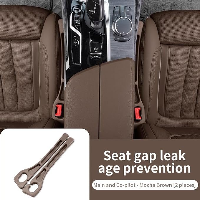 Car Seat Gap Filler 2 Pack, Universal Fit PU Leather Car Seat Gap Plug to Fill The Gap Between Seat and Console, Car Seat Crevice Blocker Stop Things from Dropping (Brown)