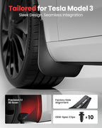 2026 Tesla Model 3 Highland Accessories - Mud Flaps [Protect Paint, No Drilling Required] All-Weather Splash Guard Body Kits for Model 3 Highland 2024-2026, Black (Set of 4)