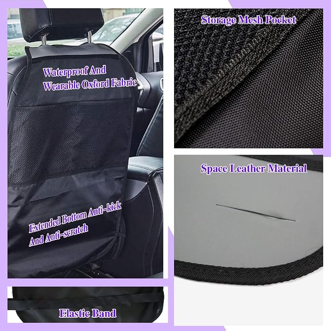 Car Kick Mats for Kids, Back Seat Protector with Organizer, Kick Mats Back Seat Protector, Vehicle Back Seat Kids Safety Accessories Fit for Most Cars, SUV, Truck, Minivan Seats