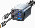 Upgraded Retractable Car Charger, [Ultra-Compact] 6-Port Car Charger USB C, iPhone Car Chargers Fast Charging with USB C & Apple Cable, RV Power Adapter for iPhone 17/16/15/14/13/12