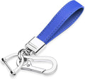 Genuine Leather Car Keychain,Universal Heavy Duty Metal Key Chain Accessories,Car Fob Key Keychain Holder with 360 Degree Rotatable Snap Swivel and Anti-Lost D-Ring for Men Women(Dark Blue)