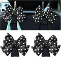 Mandark 2PCS Car Seat Hooks - Cute Bow Vehicle Hooks for Purses & Bags, Universal for SUV, Sedan, Truck (Black/Polka Dot)
