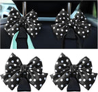 Mandark 2PCS Car Seat Hooks - Cute Bow Vehicle Hooks for Purses & Bags, Universal for SUV, Sedan, Truck (Black/Polka Dot)