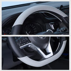 Flat Bottom Steering Wheel Cover, D Shaped Car Wheel Cover 14 1/2-15 in. (37-39 cm), Black Gray Microfiber Leather