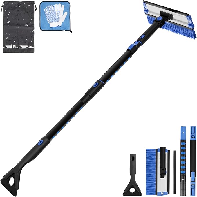 47.7″ Extendable Snow Brush and Ice Scraper, 270° Pivoting Snow Scraper Brush for Car Windshield, Telescoping Ice Scraper, Foam Grip, Heavy Duty Snow Remover for Cars, Trucks, SUV (Black)