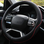Microfiber Leather Car Steering Wheel Cover, Soft Padding, Durable, No Smell, Universal 15 Inch Steering Cover, Anti-Slip Embossing Pattern A, Black with Red Line