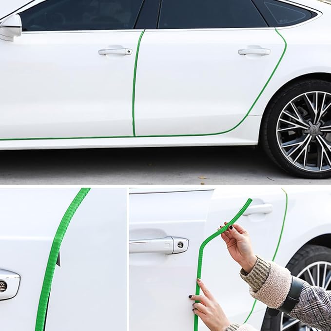 Car Door Protector Edge Guards, Universal Rubber Seal U Shape Car Door Protection, Aluminum Boat Edge Trim Guards No Glue Required, Exterior Accessories Fit for Most Cars (Green/10FT)