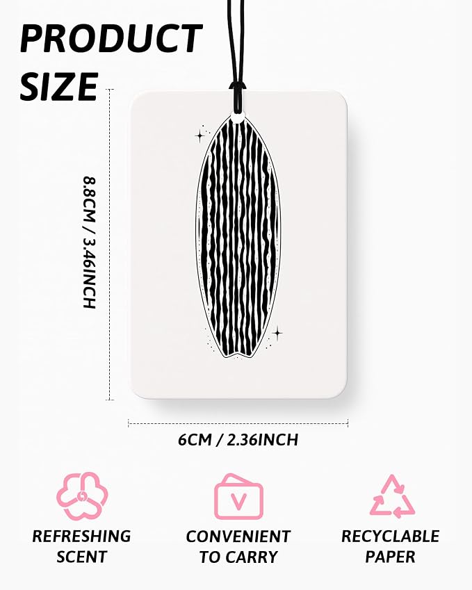 Black Coastal Summer Car Air Freshener 4 Pcs Coconut Scented, Ocean Surfboard Palm Tree Beach Car Accessories Mirror Decor for Women, Beachy Hanging Air Freshener for Cars Closet Drawer Books
