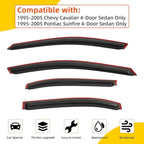 Rain Guards Compatible with 1995-2005 Chevy Cavalier/Pontiac Sunfire 4-Door Sedan Tape-On Side Window Visor Wind Deflector Vent Visors Car Accessories 4pcs