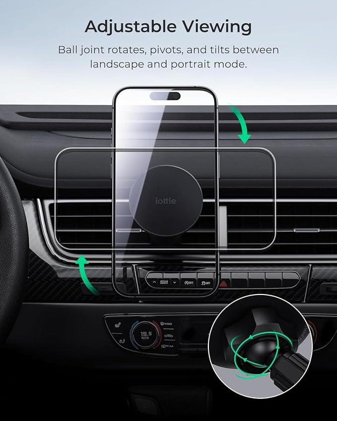 iTap 3 Magnetic Air Vent Car Mount Phone Holder with Magnetic Ring Adapter. Compatible with iPhone, Samsung Galaxy, Google Pixel, Huawei, LG, and All Qi Compatible Smartphones