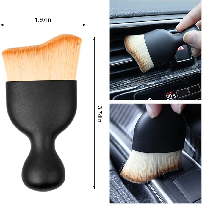 Car Detailing Brush, Auto Interior Dusting Brush, Car Soft Bristle Cleaning Tool, Universal Car Interior Crevice Brush for Dashboard, Air Conditioner Vents, Leather, Computer (Brown)
