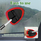 Windshield Cleaning Tool, Car Window Cleaner with Extendable Long Handle and 4 Washable Reusable Microfiber Pads, Auto Interior Exterior Auto Glass Wiper for Windshield, Universal for Most Cars (Red)
