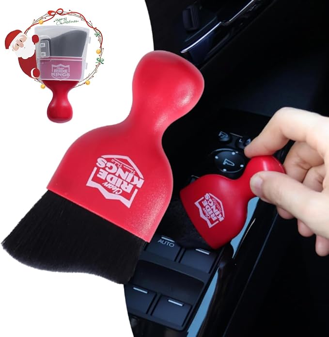Car Interior Detailing Brush - Red | Sweeps dust from auto dashboard, door panels & buttons. Soft bristles with cover. Ideal vehicle cleaning supply gift.