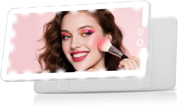 Car Visor Vanity Mirror with Light, Rechargeable Dimmable Touch LED Sun Visor Mirrors, Large Detachable Vanity Makeup Mirror with 3 Color Modes for Truck SUV Car Accessories Essential for Women(White)