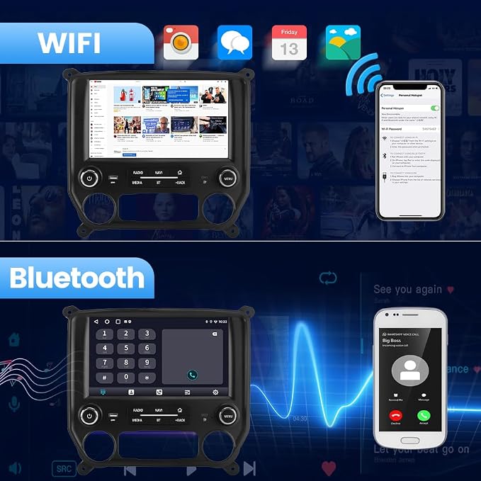 Android 13 Car Radio Compatible for Chevrolet Silverado/GMC Sierra 2014-2019,10 Inch Wireless CarPlay Android Auto Head Unit Stereo Built-in DSP WiFi SWC Type-C Fast Charging [2G+32G]