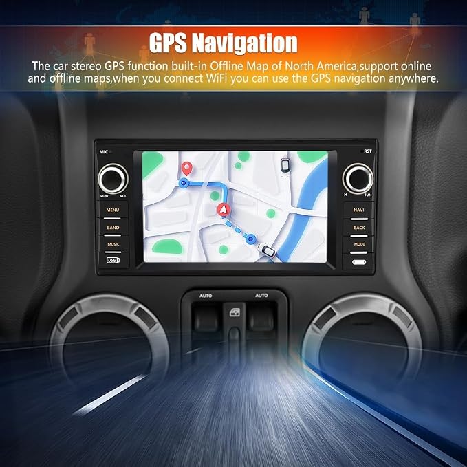 Car Radio Stereo for Jeep Wrangler JK 2007-2018 Dodge Ram 1500 2008-2012, 7 Inch Touch Screen CarPlay Android Auto Bluetooth GPS WiFi FM with Backup Camera