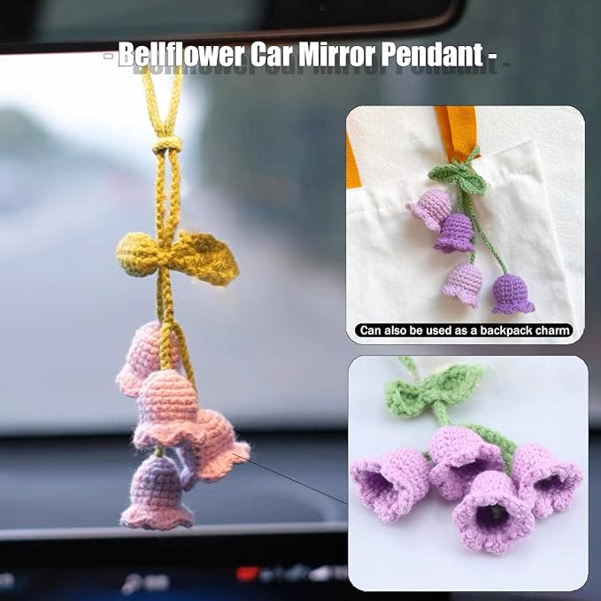 Handmade Knitted Rear View Mirror Pendant Ornament, Cute Car Accessories Aesthetic, Kawaii Car Decor for Home Decorative Pendants