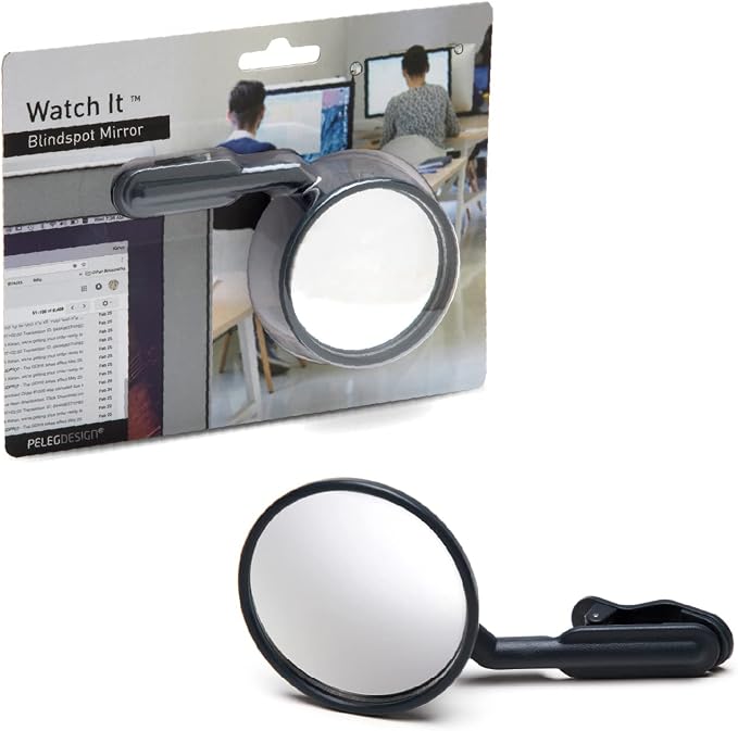 Watch-It – Monitor Mirror, Clip-On Cubicle, Computer Rear-View mirror, Convex for Personal Safety or Security, Cabinet Desk Rear-View Monitors Blind Spot
