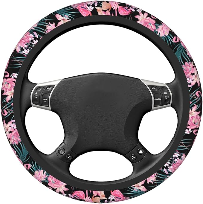 Tropical Flamingo Steering Wheel Cover Non-Slip Auto Steering Wheel Protector Car Accessories Universal Fit 15 Inches for Men Women