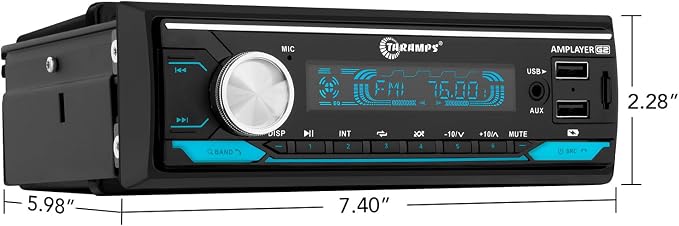 Amplayer G2 Bluetooth Car Stereo Single DIN Media Receiver with Built-in 400W RMS Amplifier, 4 Channels, USB, SD, FM Radio, Hands-Free Calling, Audio Processor & RGB LED Control