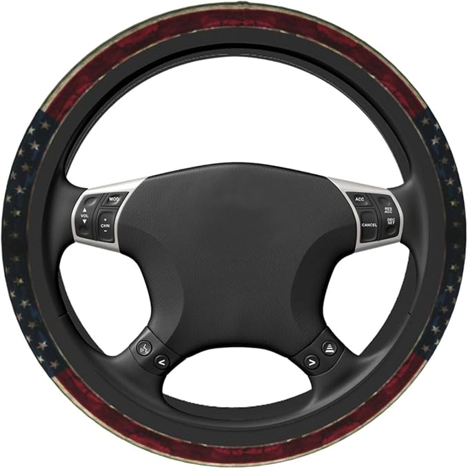 American Flag Wood Steering Wheel Cover Car Accessories Cute for Women Girls Girly Universal 15 Inch Neoprene Auto Interior Decor Anti Slip Car Truck Protector
