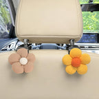 2PCS Car Seat Headrest Hook, Cute Flower Vehicle Backseat Purse Handbag Storage Hanger, Floral Auto Seat Back Holder Hook for Coat Umbrella Grocery, Universal for Vehicles (Brown/Yellow)