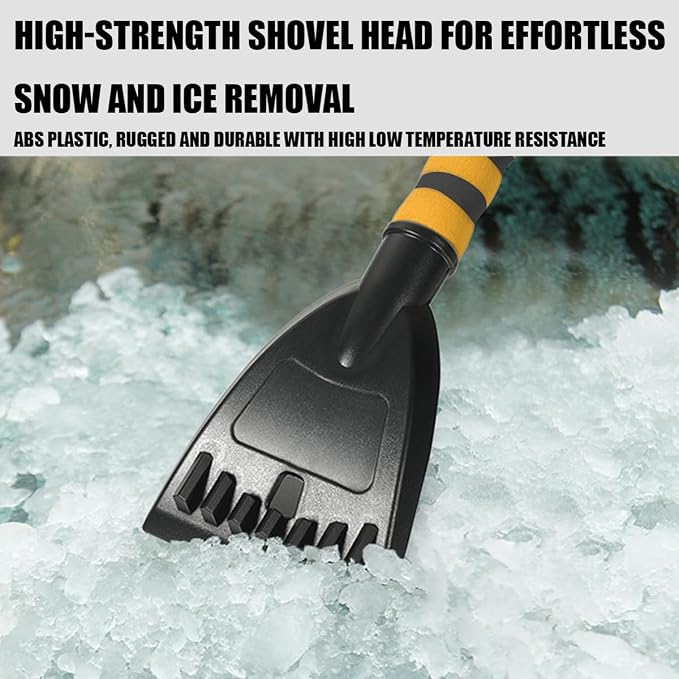 27'' Car 2-in-1 Snow Brush Ice Scraper, Extendable&Detachable Snow Removal Tool for Windshield, Auto Comfortable Foam Grip&180° Pivoting Brush Head for Cars Trucks SUVs Window (Yellow/Black)