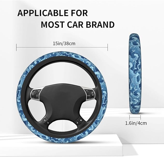Waves Japan Blue Steering Wheel Cover Car Accessories Cute for Women Girls Girly Universal 15 Inch Neoprene Auto Interior Decor Anti Slip Car Truck Protector