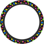 Elastic Puzzle Pieces Neoprene Car Steering Wheel Cover Protector Upgrade Thicken,Autism Awareness Colorful,Anti Slip Soft Car Accessories for Diverse Cars Truck SUV for Men Women Universal 15 Inch